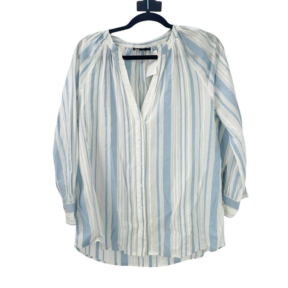 Paige Women's Striped Button-Up Blouse Top Long Sleeve Blue/White Size M NWOT